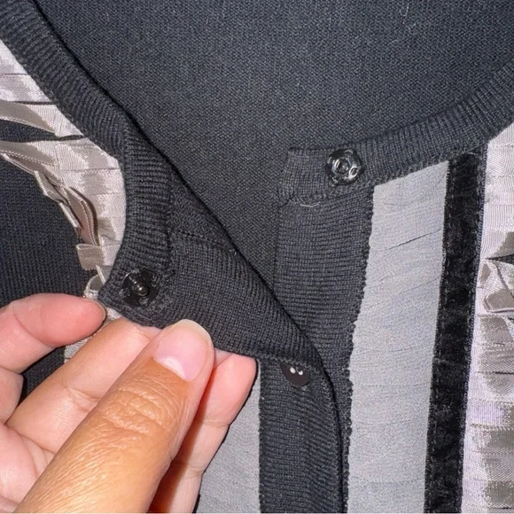 CAbi Black Tuxedo Fringe Cashmere Cotton Cardigan size medium - Picture 3 of 6